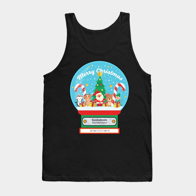 Saskatoon Saskatchewan - Merry Christmas SnowGlobe Tank Top by MapYourWorld